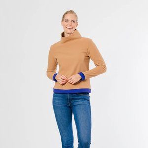 Park Slope Camel Fleece Turtleneck with Navy Trim